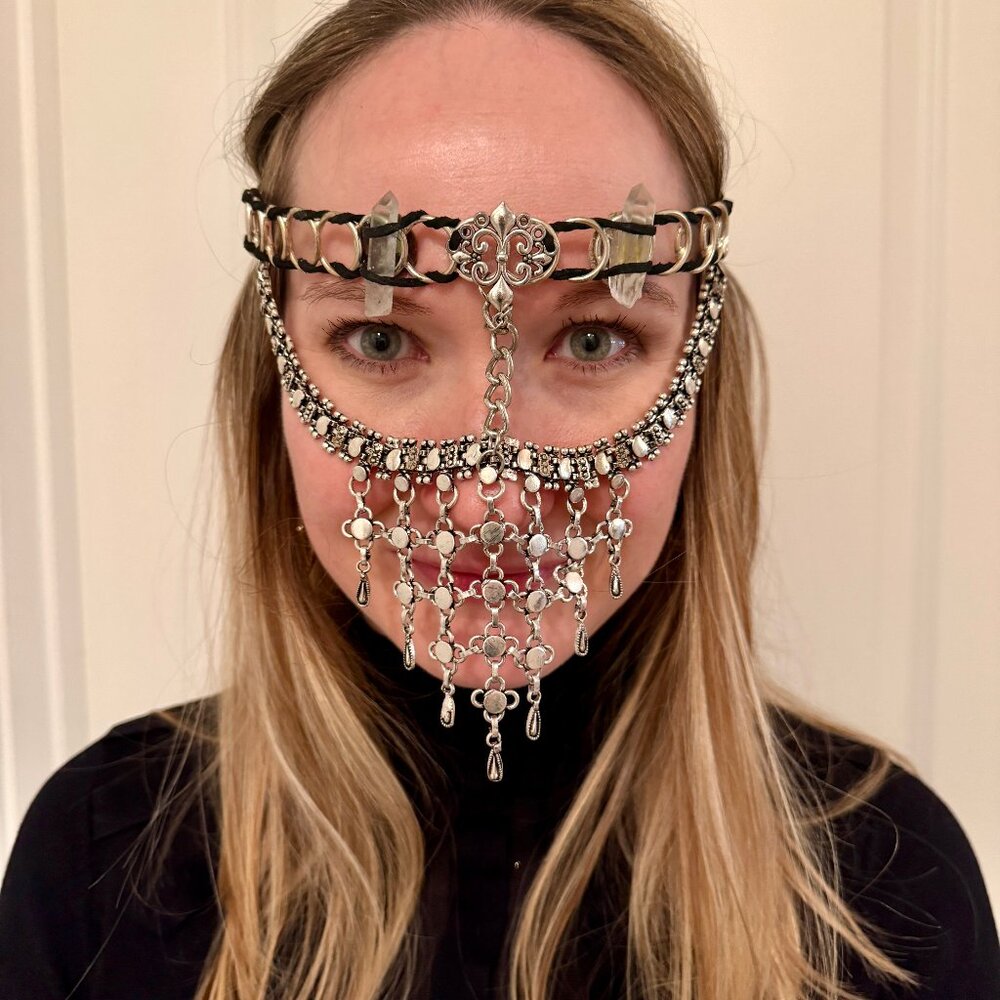 Silver Face Jewelry Mask Arabic Style Belly Dance Burning Man Festival Halloween